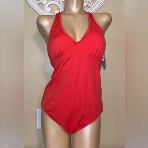 PRana women’s bathing suit xl 16 swim one piece pink orange halter cutout tassel